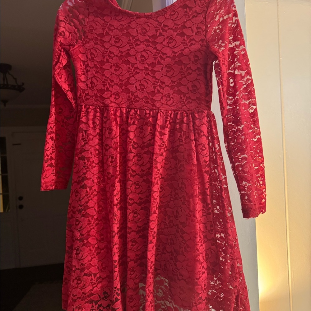 Red Long Sleeve Scoop Neck Formal Sundress